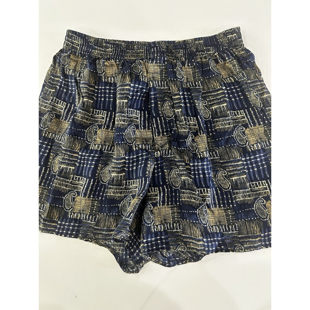 Vintage Mens 100% Silk Boxers Size S 90s Casino Pajama Boxer Shorts Blue Paisley - Picture 2 of 7